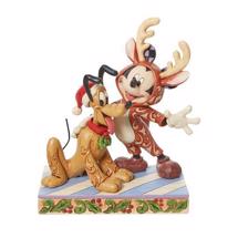 Disney Jim Shore 6013059 <BR> Mickey Reindeer & Pluto Santa <BR> "Festive Friends"